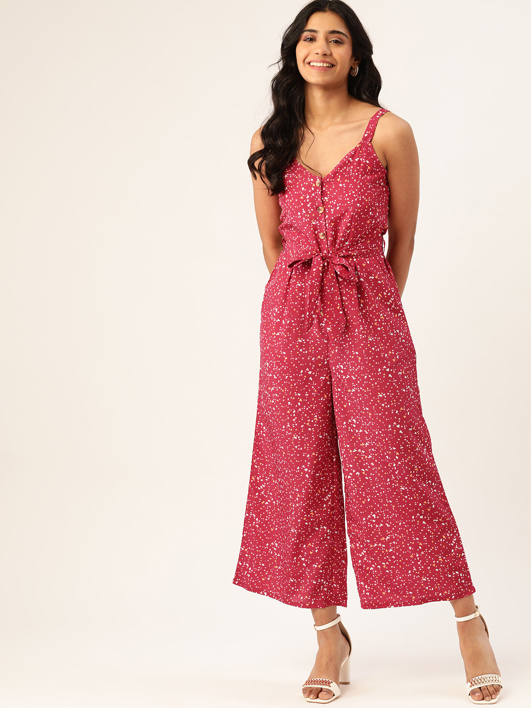 

DressBerry Women Magenta & White Printed Basic Jumpsuit