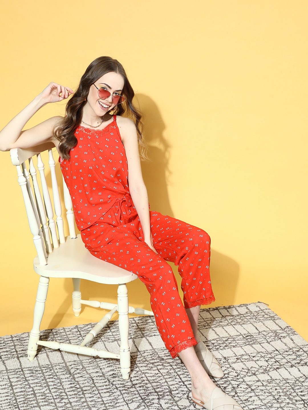 

DressBerry Women Red Conversational Sleep Staple Night Suit