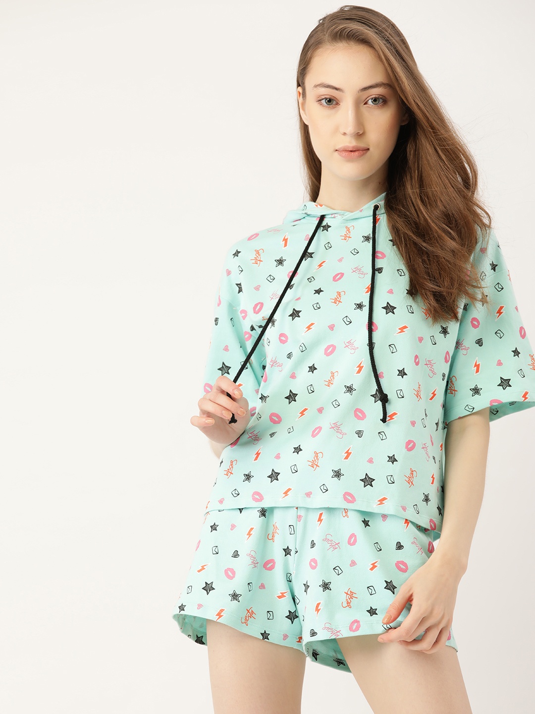 

DressBerry Women Blue & Black Cotton Printed Night suit