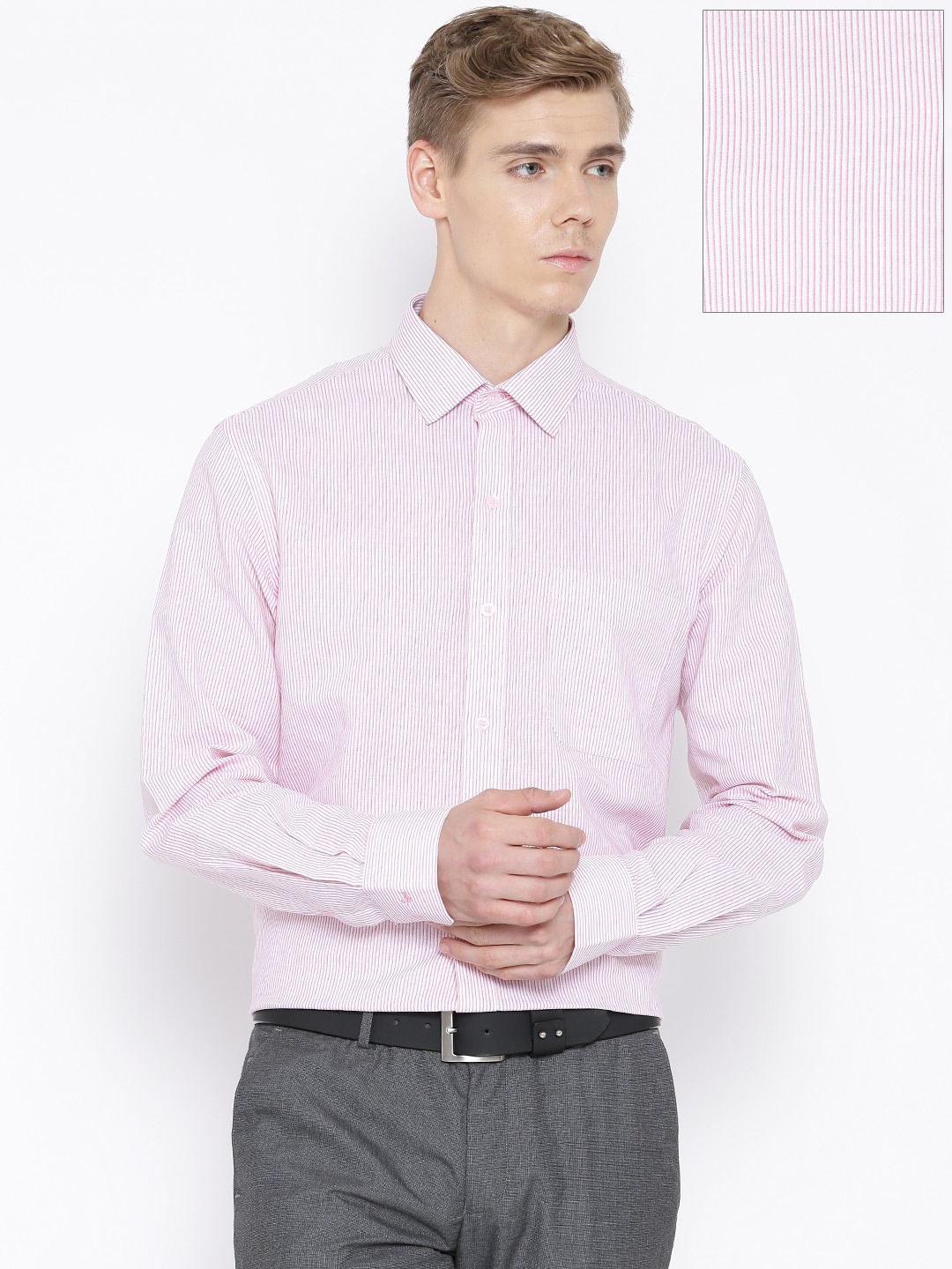 

John Players Pink Striped Linen Blend Slim Formal Shirt