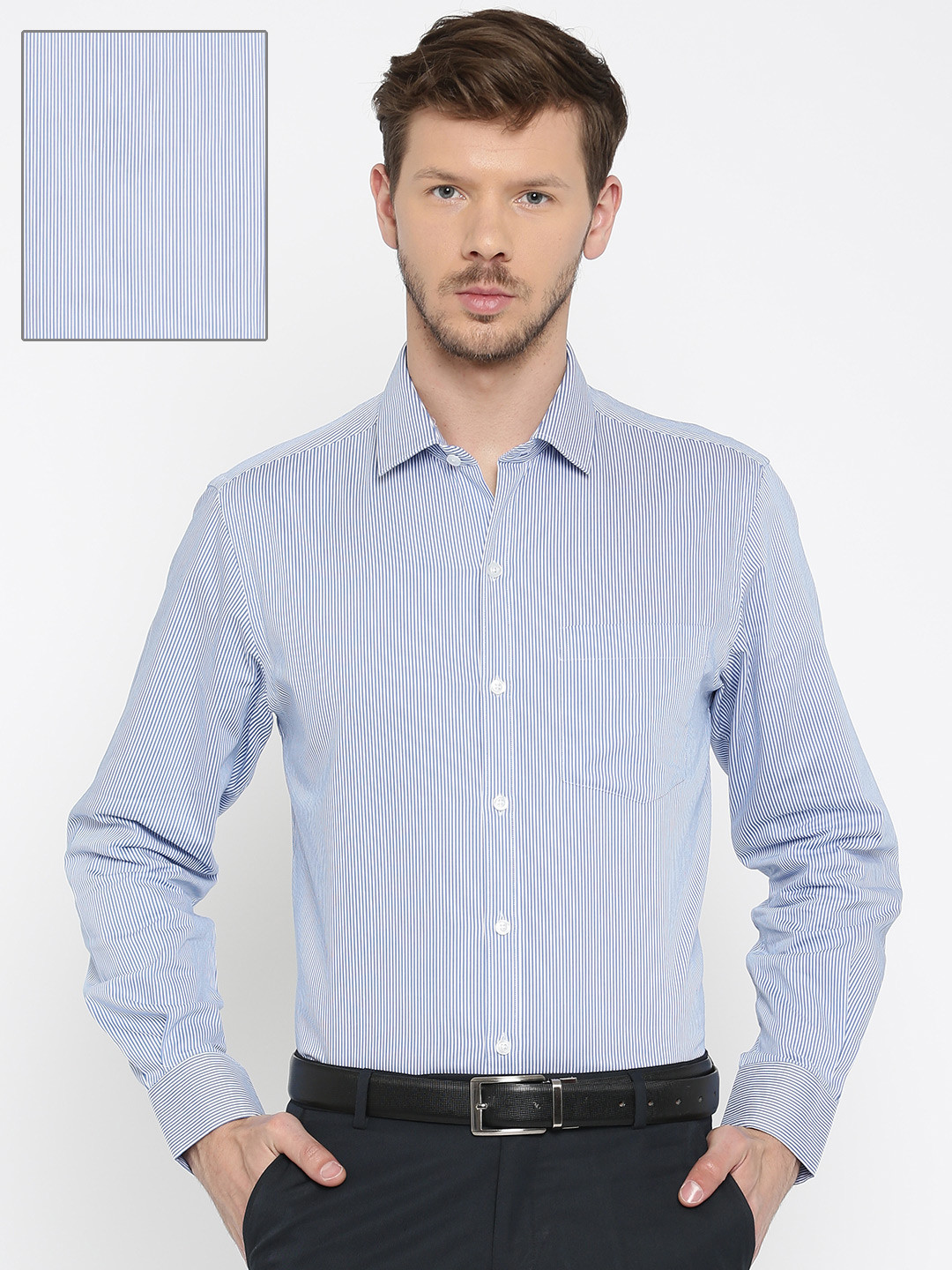 

John Players Men Blue & White Slim Fit Striped Formal Shirt