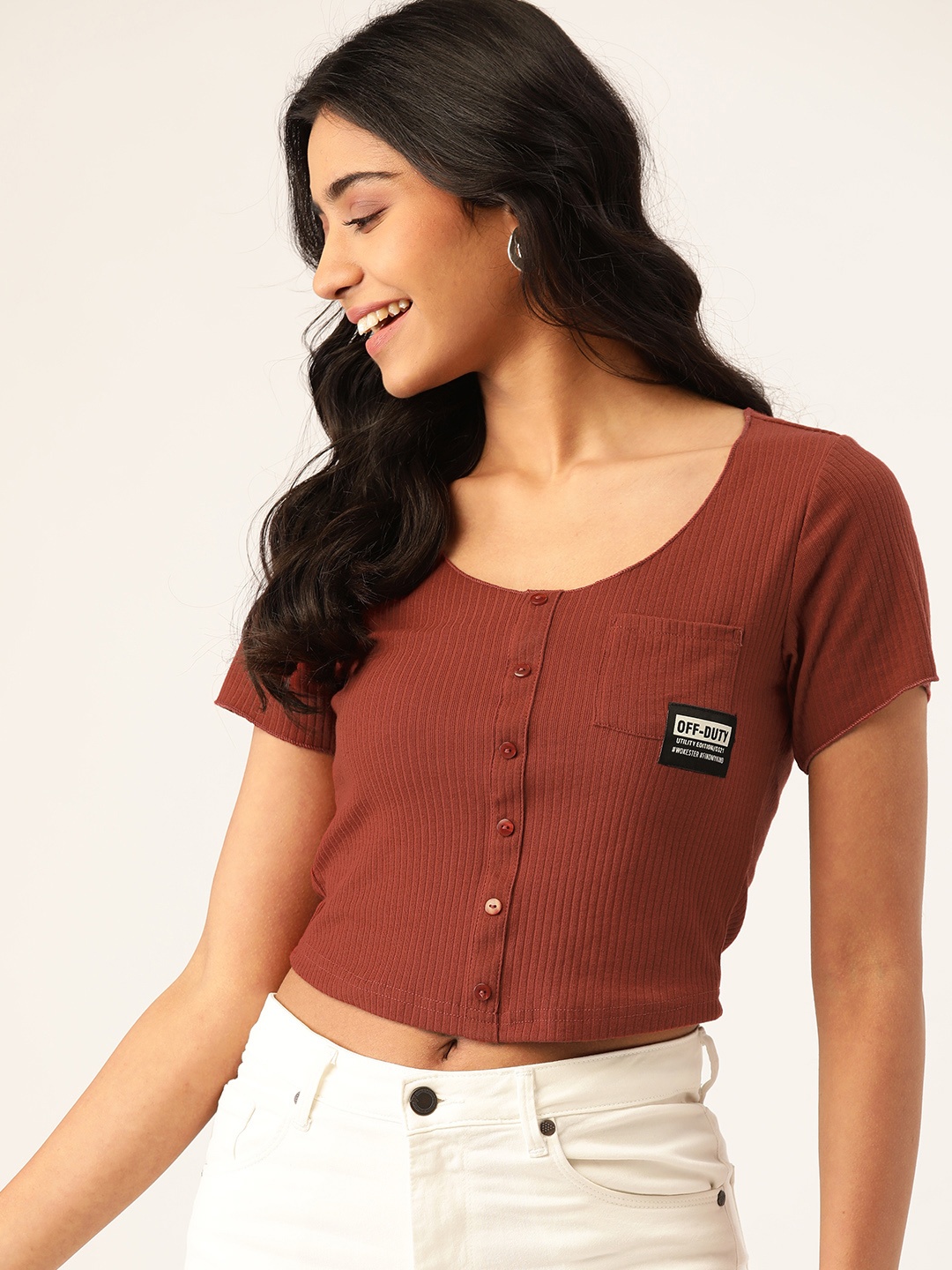 

DressBerry Rust Brown Ribbed Cropped Top