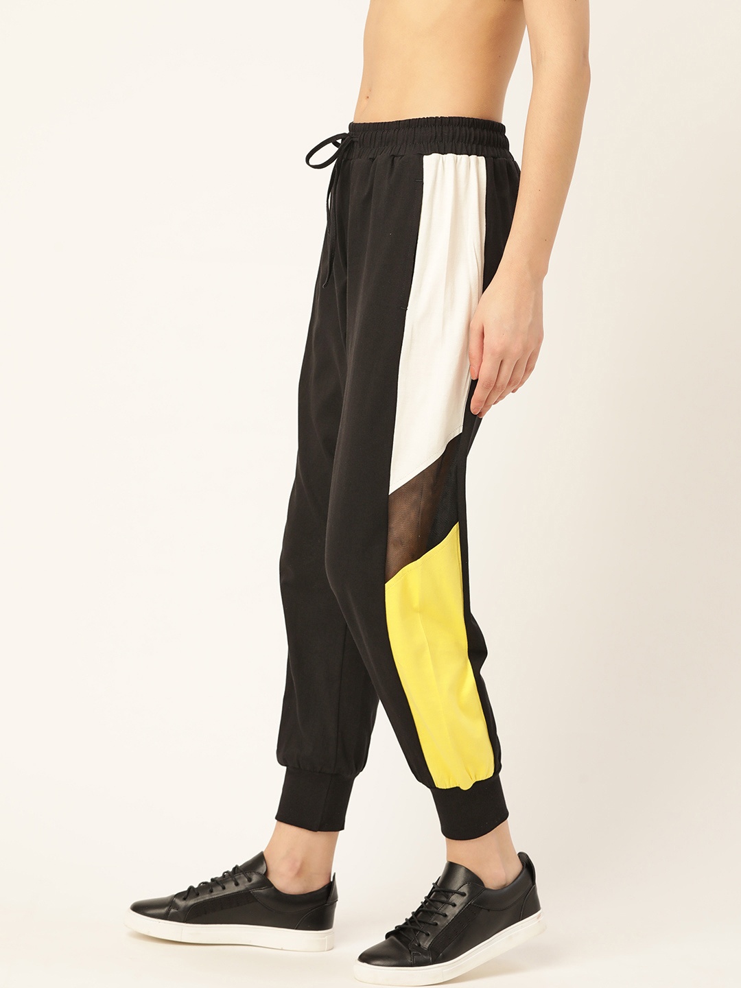 

DressBerry Women Black Pure Cotton Solid Joggers with Mesh Detail