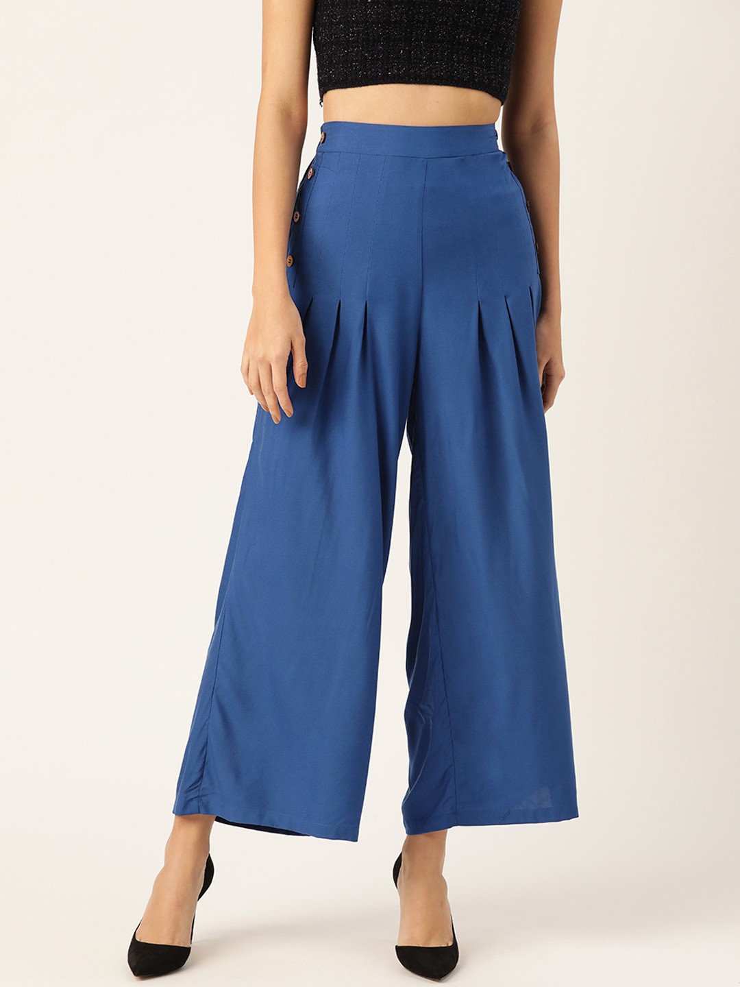 

DressBerry Women Blue Flared Solid Parallel Sustainable Ecovero Trousers