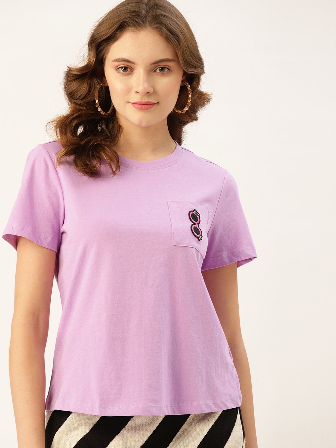 

DressBerry Women Lavender Pure Cotton T-shirt