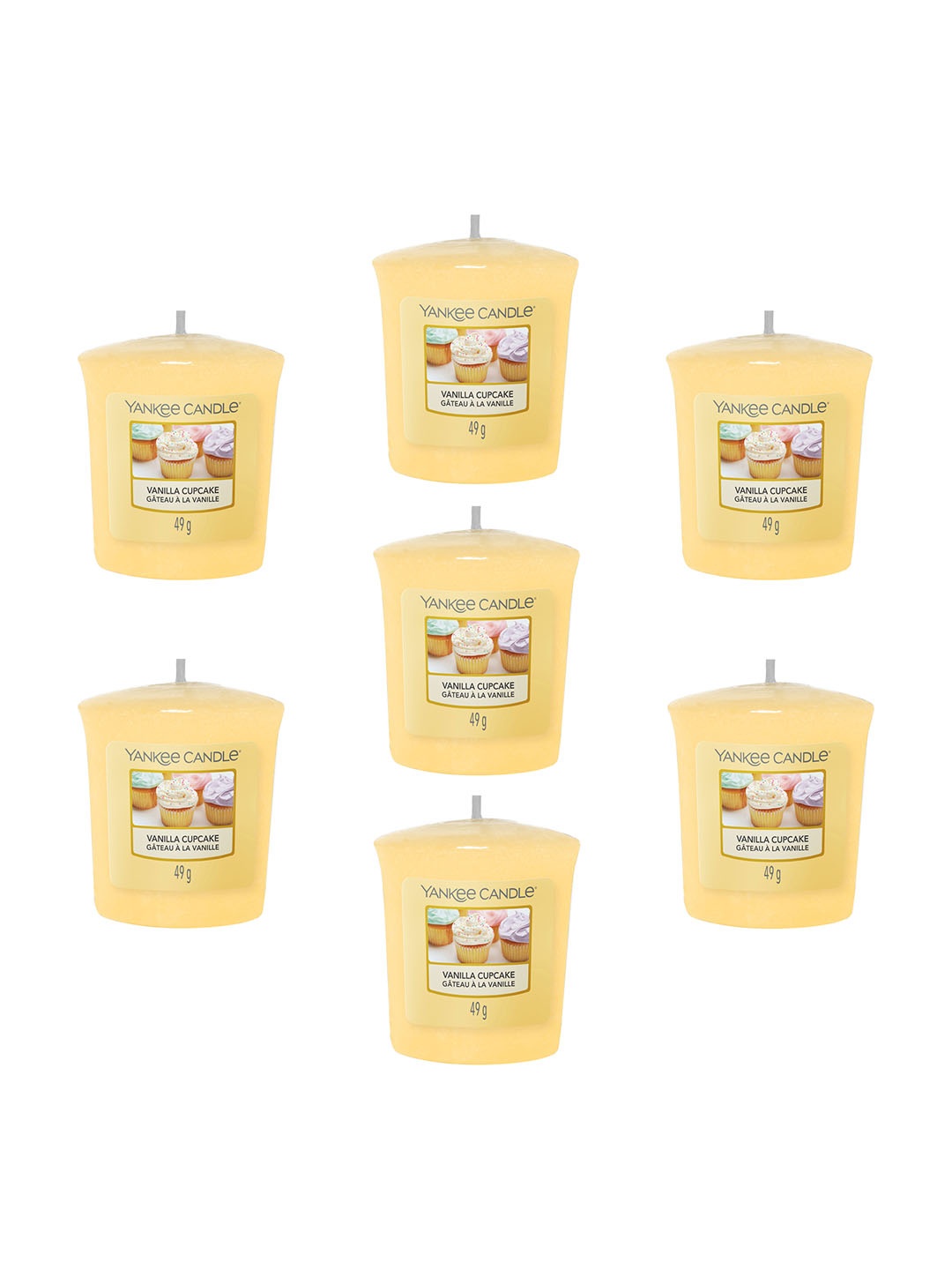 

YANKEE CANDLE Set Of 7 Yellow Solid Classic Votive Vanilla Cupcake Scented Candles