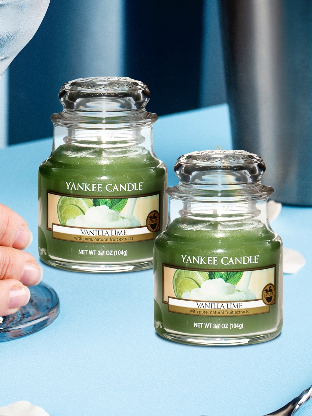 

YANKEE CANDLE Set Of 2 Classic Jar Vanilla Lime Scented Candles, Green