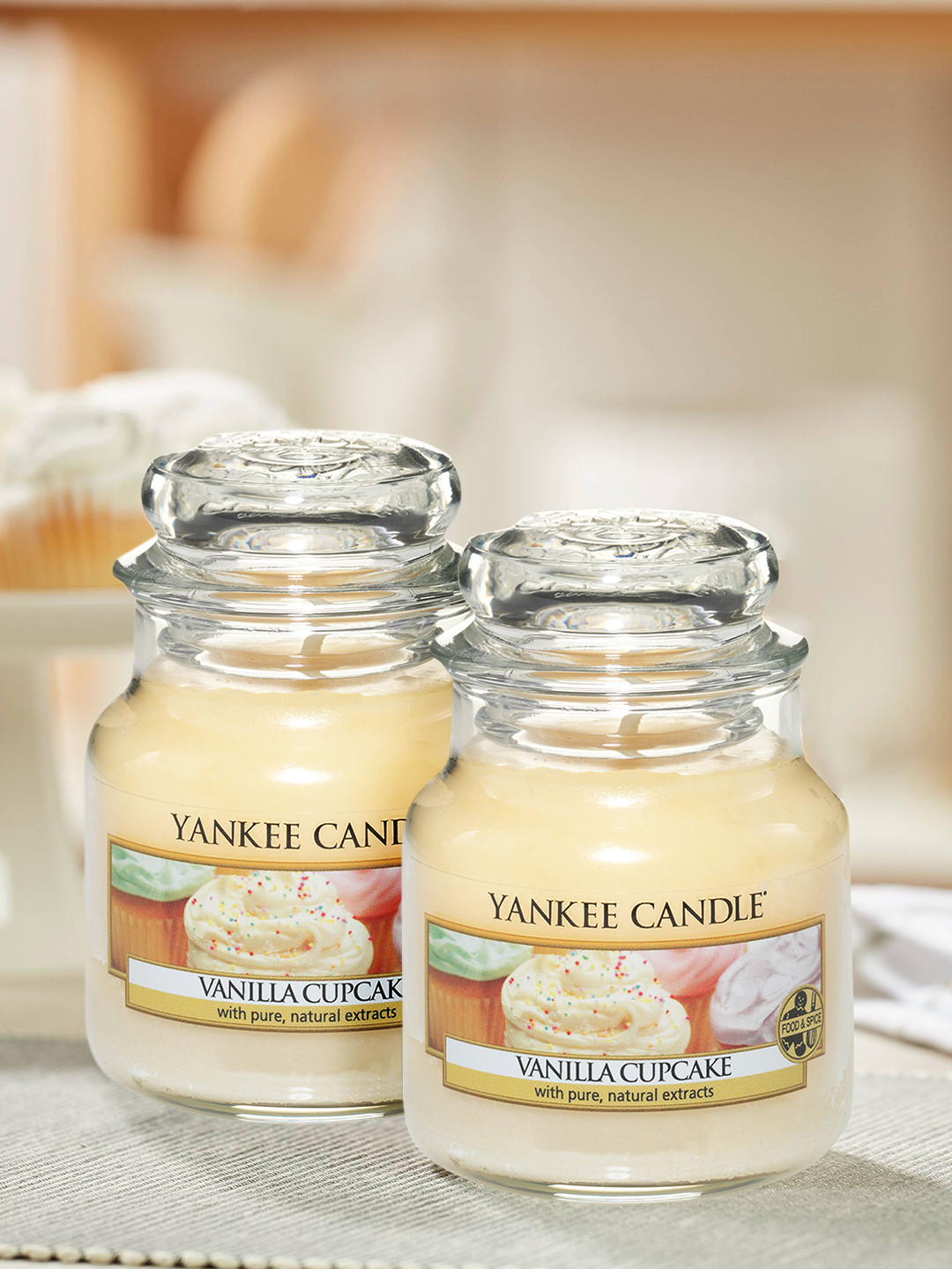 

YANKEE CANDLE Set of 2 Classic Jar Vanilla Cupcake Scented Candles, Yellow