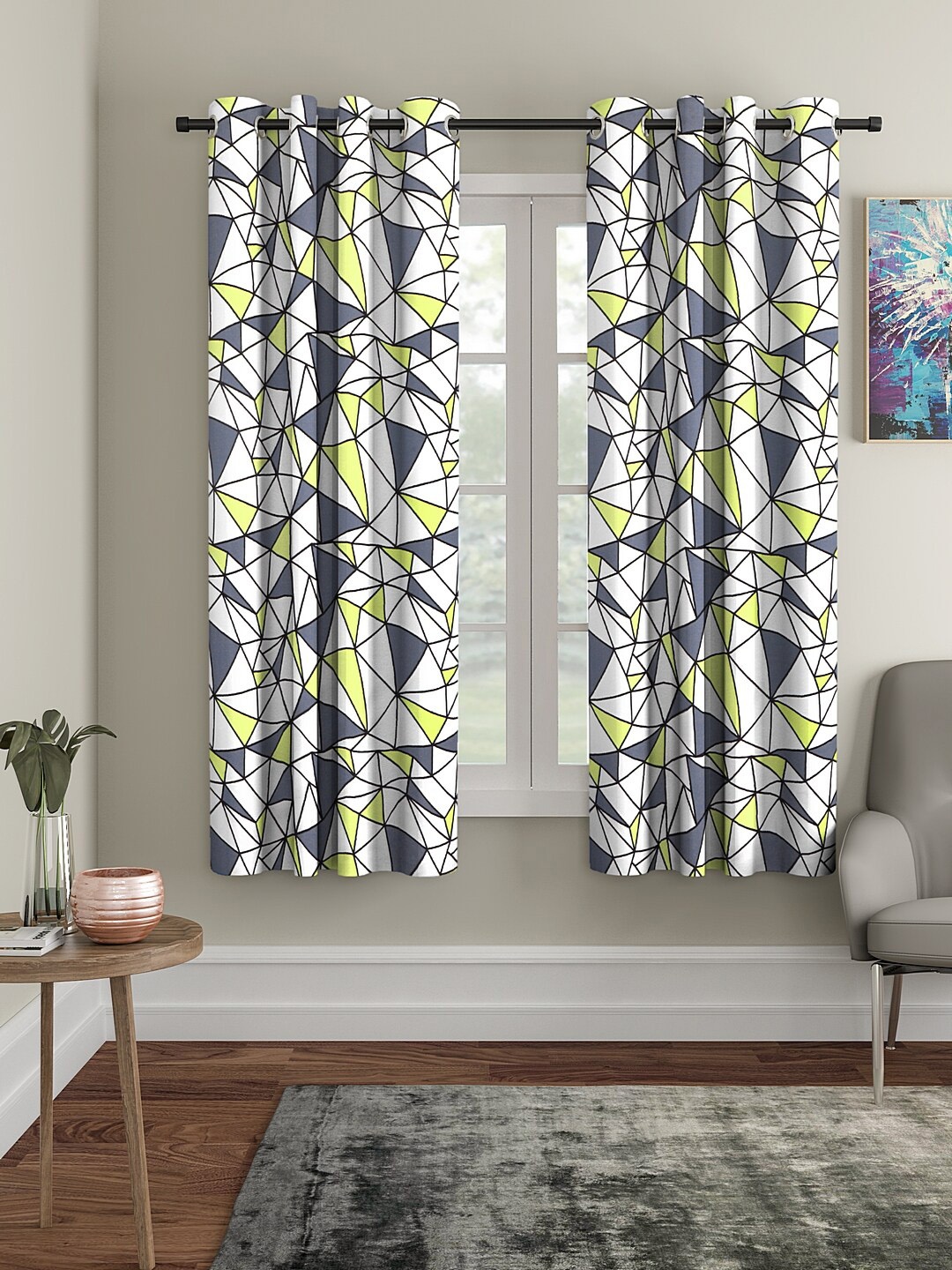 

Cortina White & Grey Set of 2 Digital Printed Window Curtains