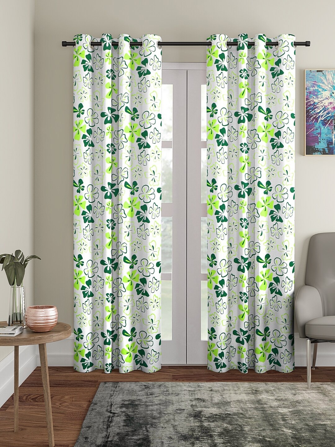 

Cortina Green & White Set of 2 Digital Printed Long Door Curtains