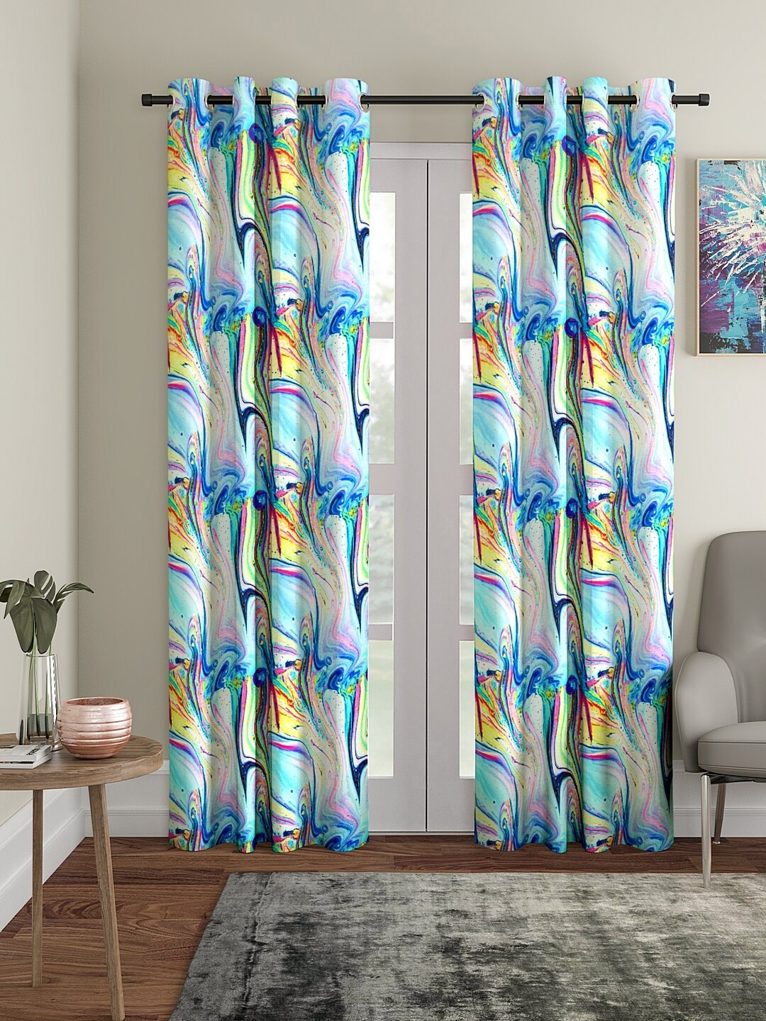 

Cortina Blue & Yellow Set of 2 Digital Printed Long Door Curtains