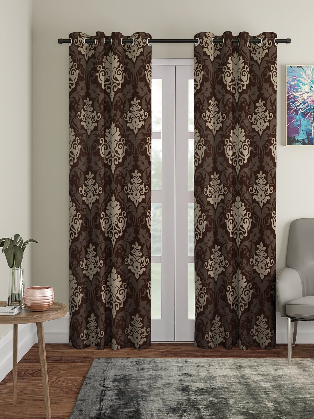 

Cortina Set Of 2 Brown & Beige Ethnic Motifs Regular Door Curtains