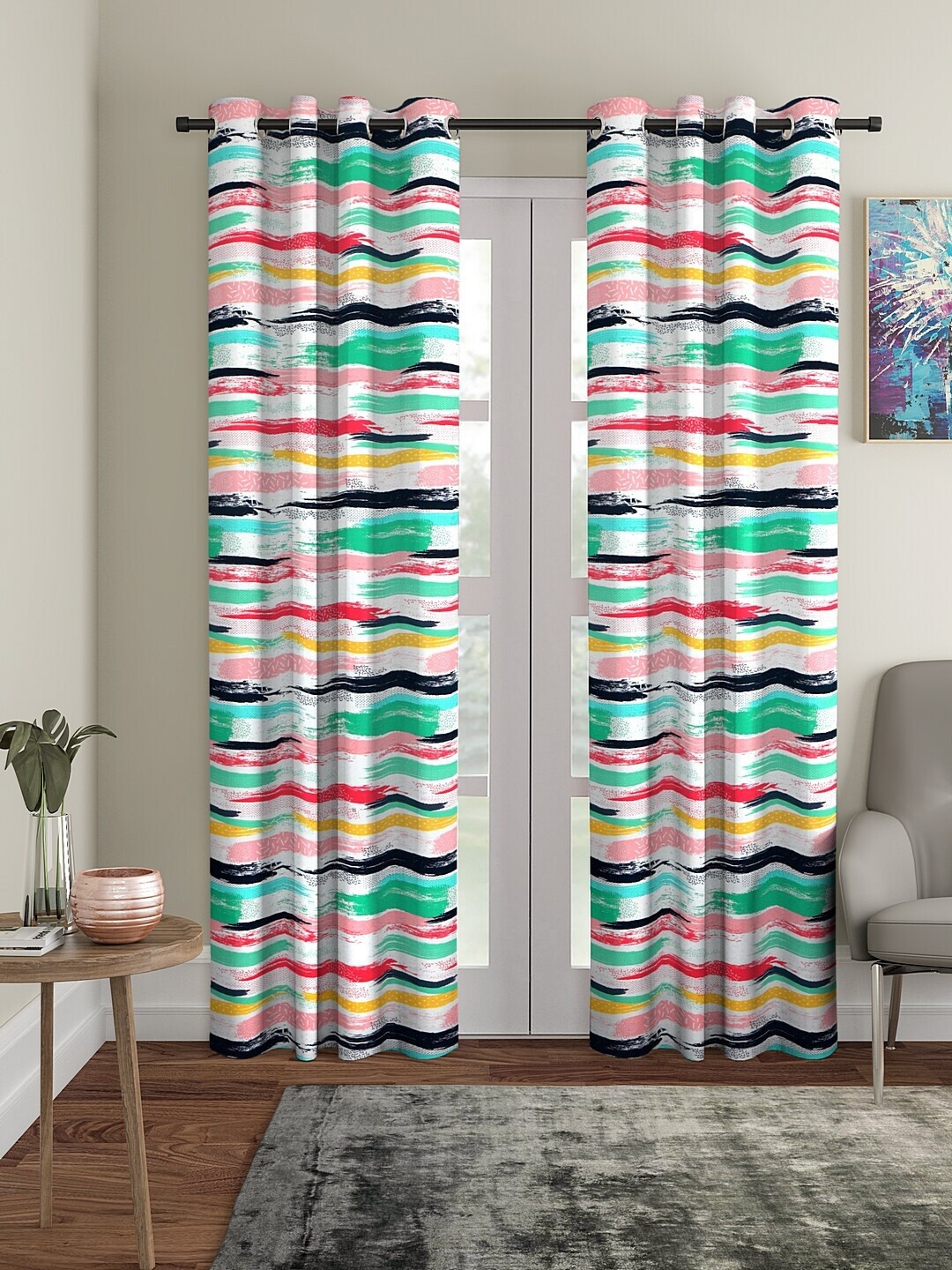 

Cortina Multicoloured Set of 2 Digital Printed Long Door Curtains, White
