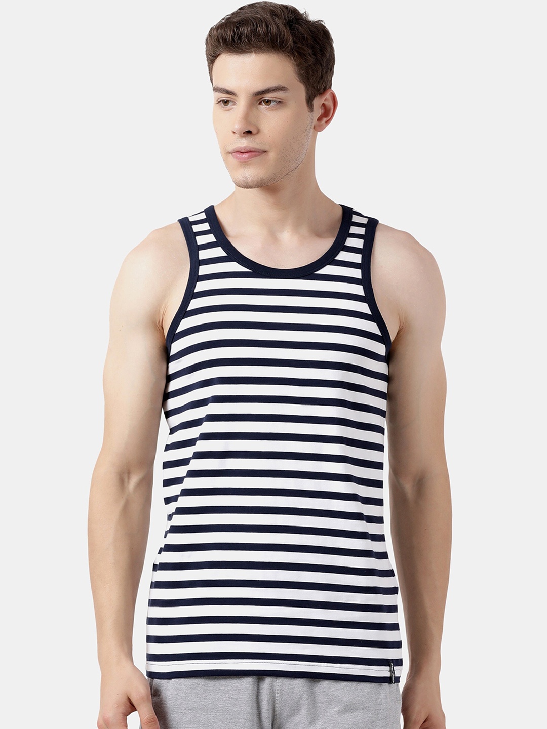 

Pepe Jeans Men Black & White Striped Gym Vest