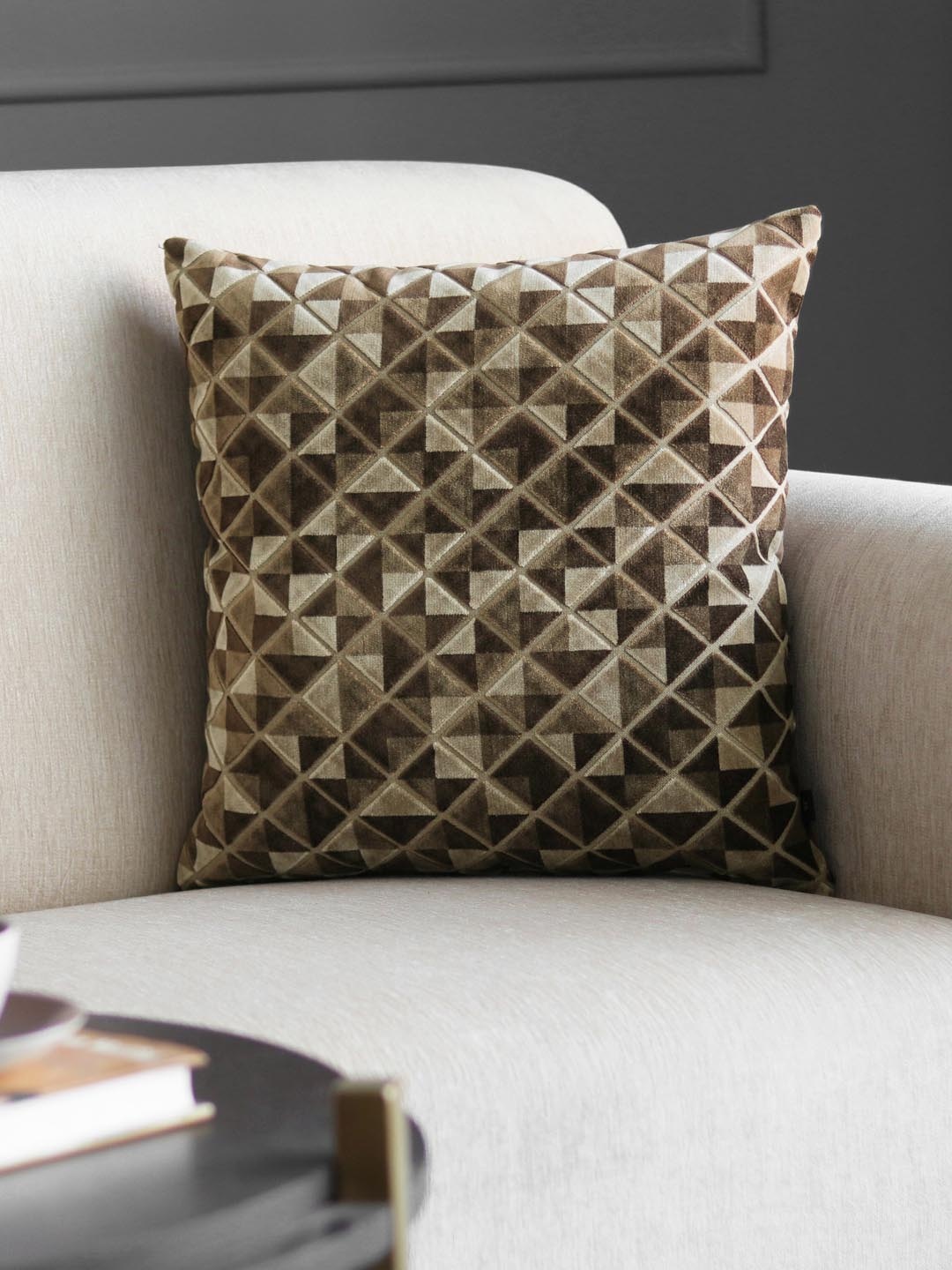 

GM Brown & Beige Set of Single Geometric Square Cushion Cove