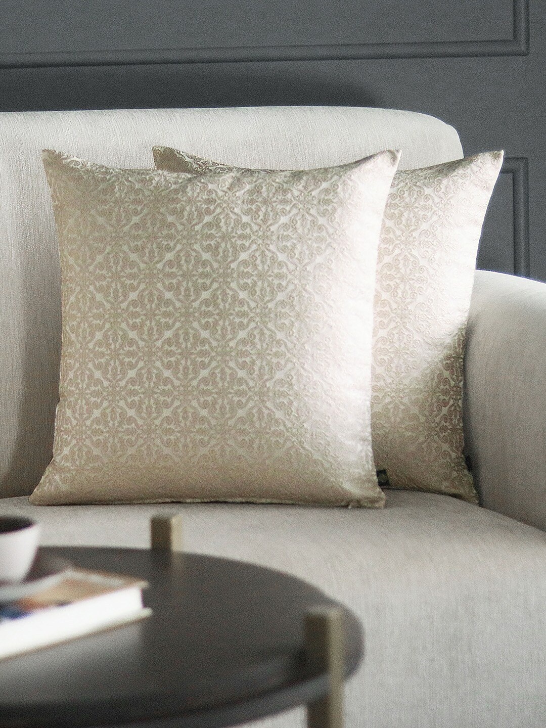 

GM Beige Set of 2 Self Design Square Cushion Covers