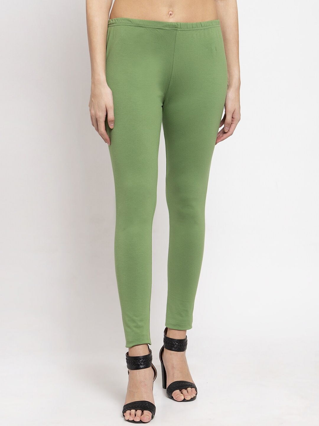 

DOOR74 Women Green Solid Ankle-Length Leggings