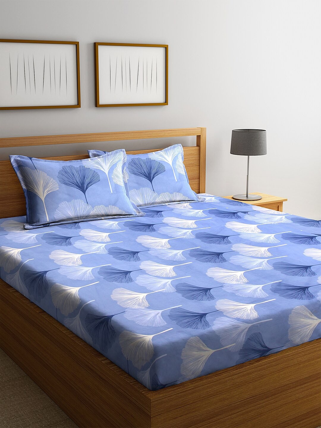 

KLOTTHE Blue Floral 210 TC Cotton 1 King Bedsheet with 2 Pillow Covers