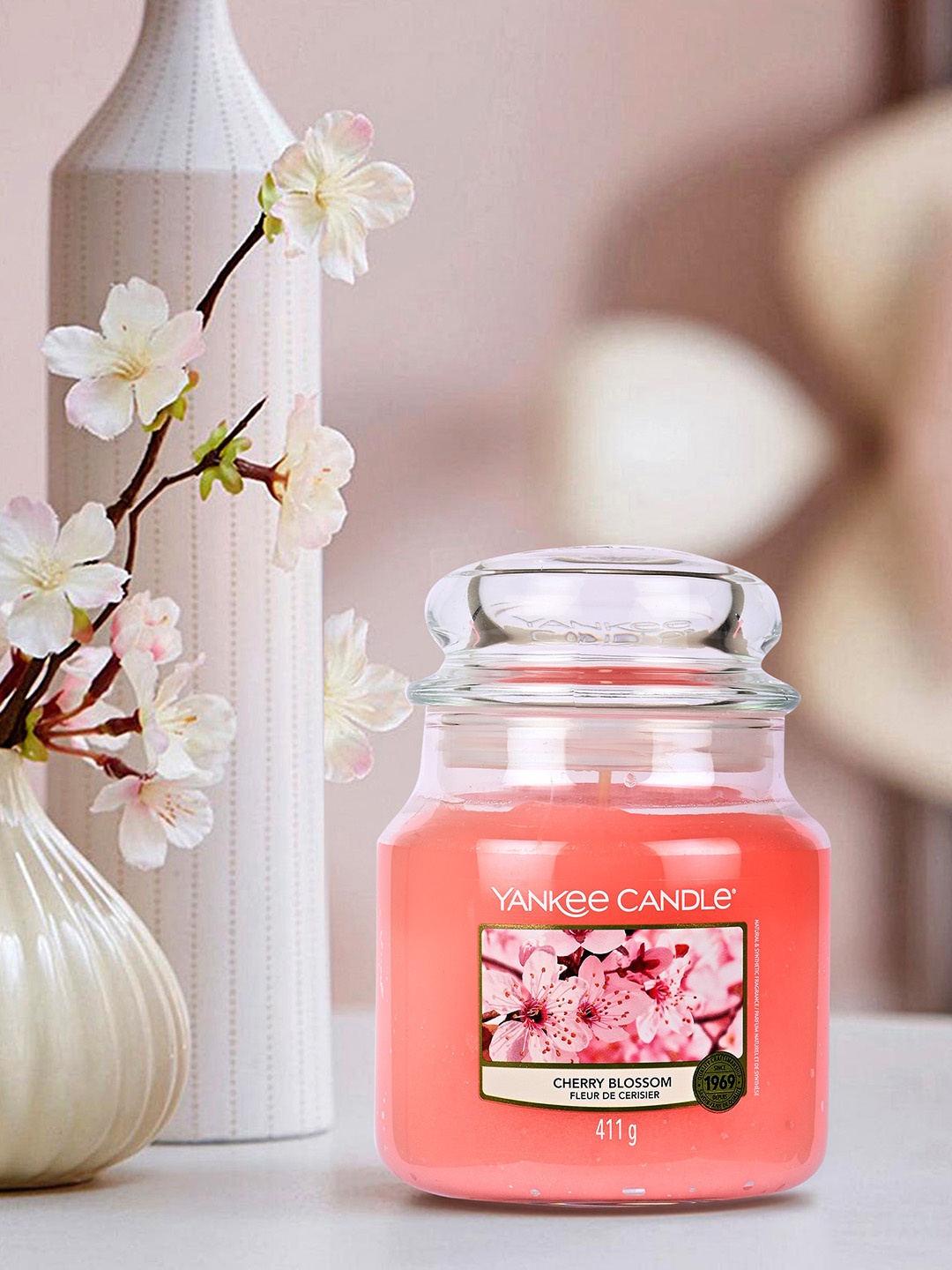 

YANKEE CANDLE Pink Classic Medium Jar Cherry Blossom Scented Candles