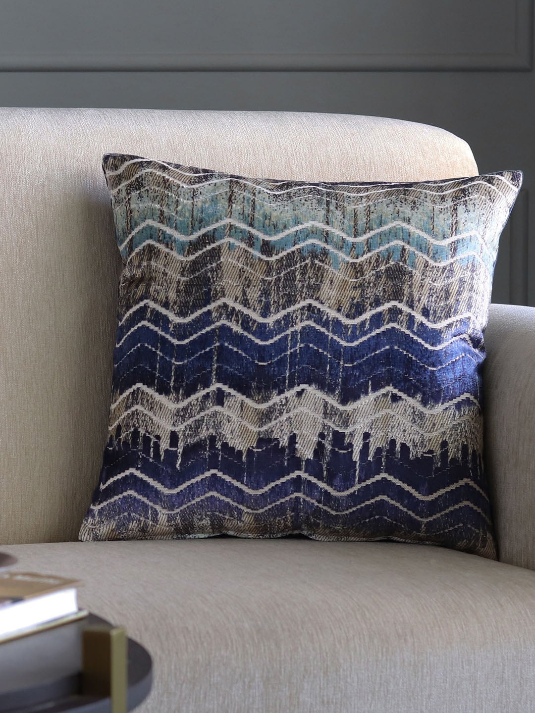 

GM Blue & Beige Abstract Square Cushion Cover
