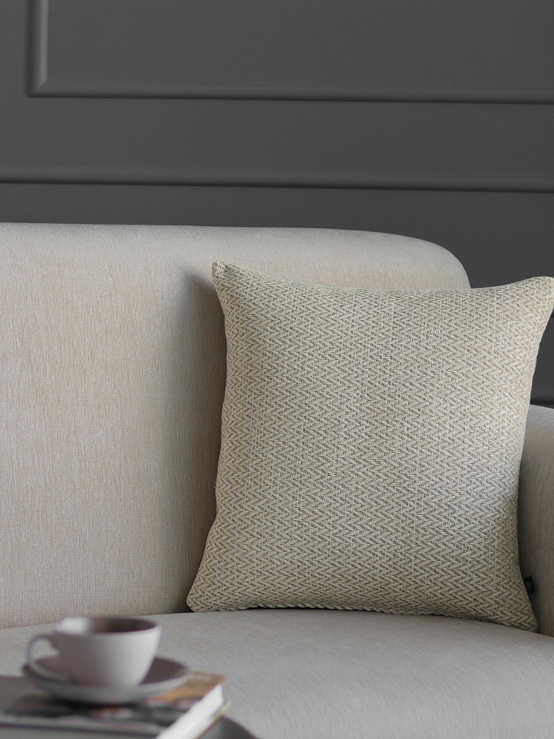 

GM Cream-Coloured Single Self Design Square Cushion Cover
