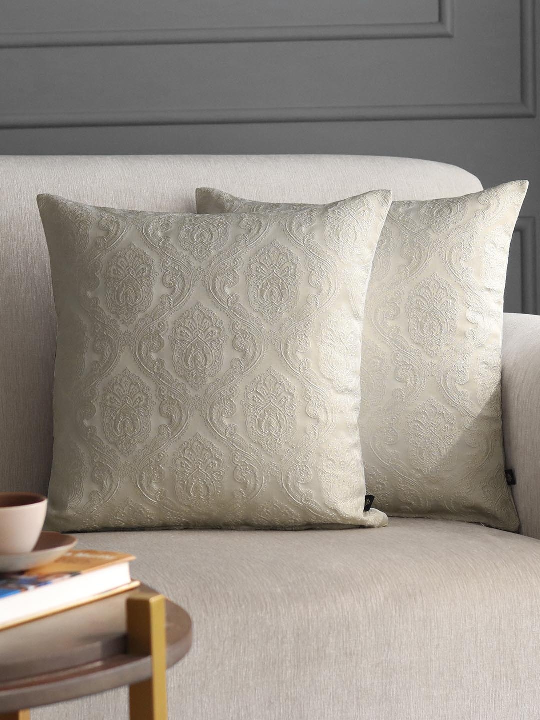 

GM Set of 2 Cream-Coloured Self-Design Square Cushion Covers