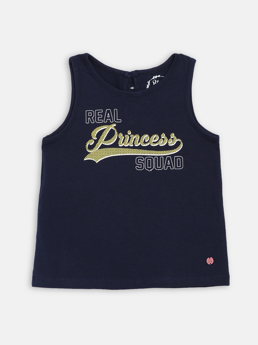 

Blue Giraffe Girls Navy Blue Printed Tank Pure Cotton Top