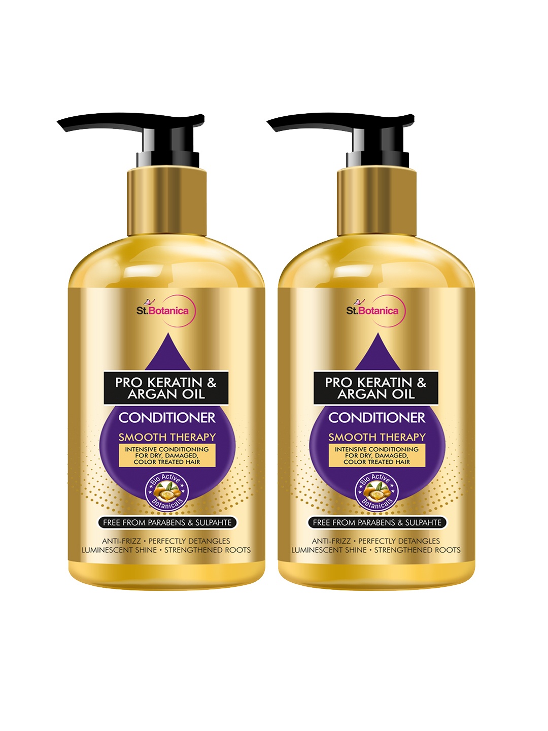 

St.Botanica Set Of 2 Pro Keratin & Argan Oil Smooth Therapy Conditioner 300ml, Gold