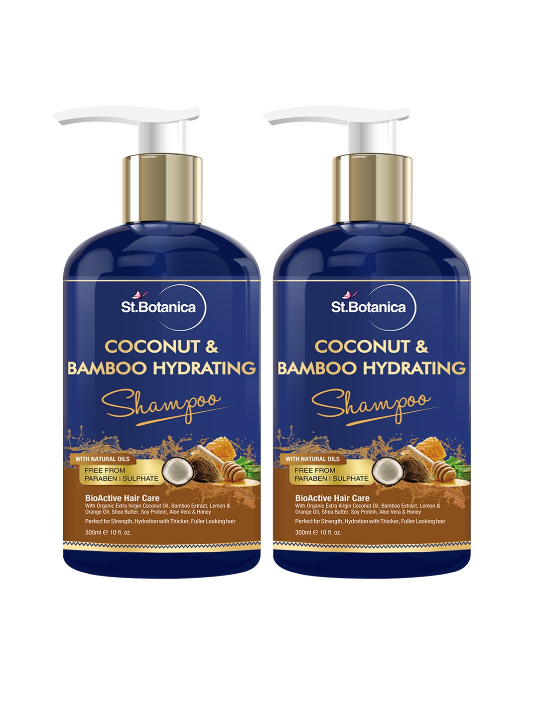 

St.Botanica Set Of 2 Coconut Oil & Bamboo Hair Strengthening Shampoo 600 ml, Blue