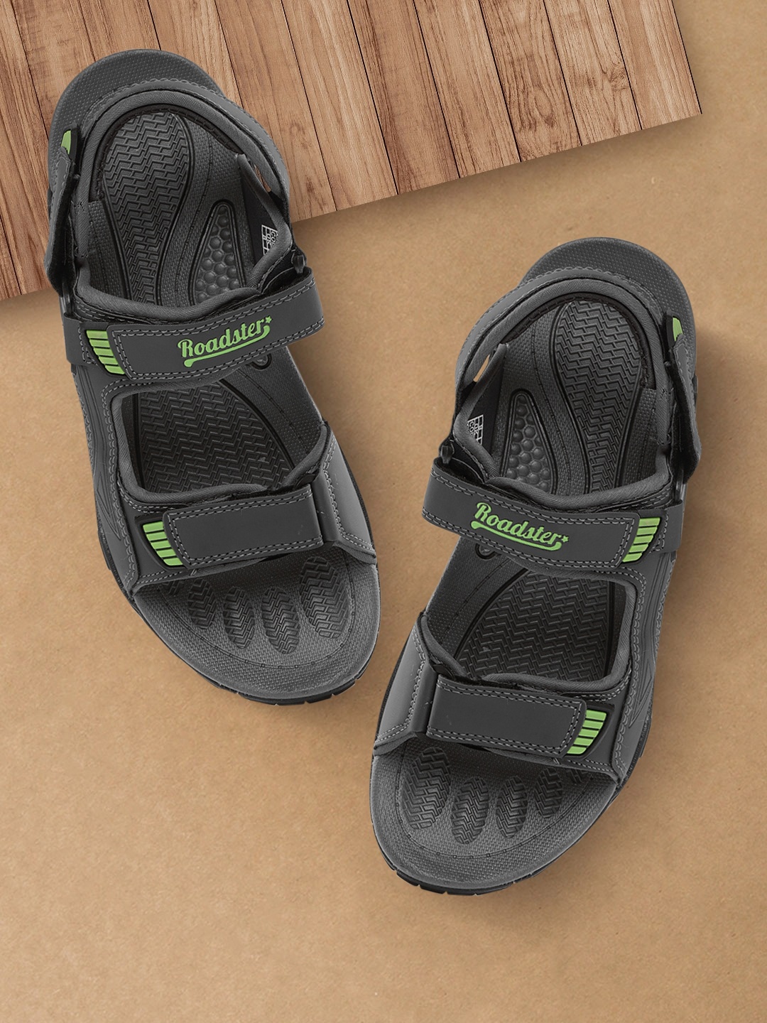 

The Roadster Lifestyle Co Men Charcoal Grey Solid Sports Sandals