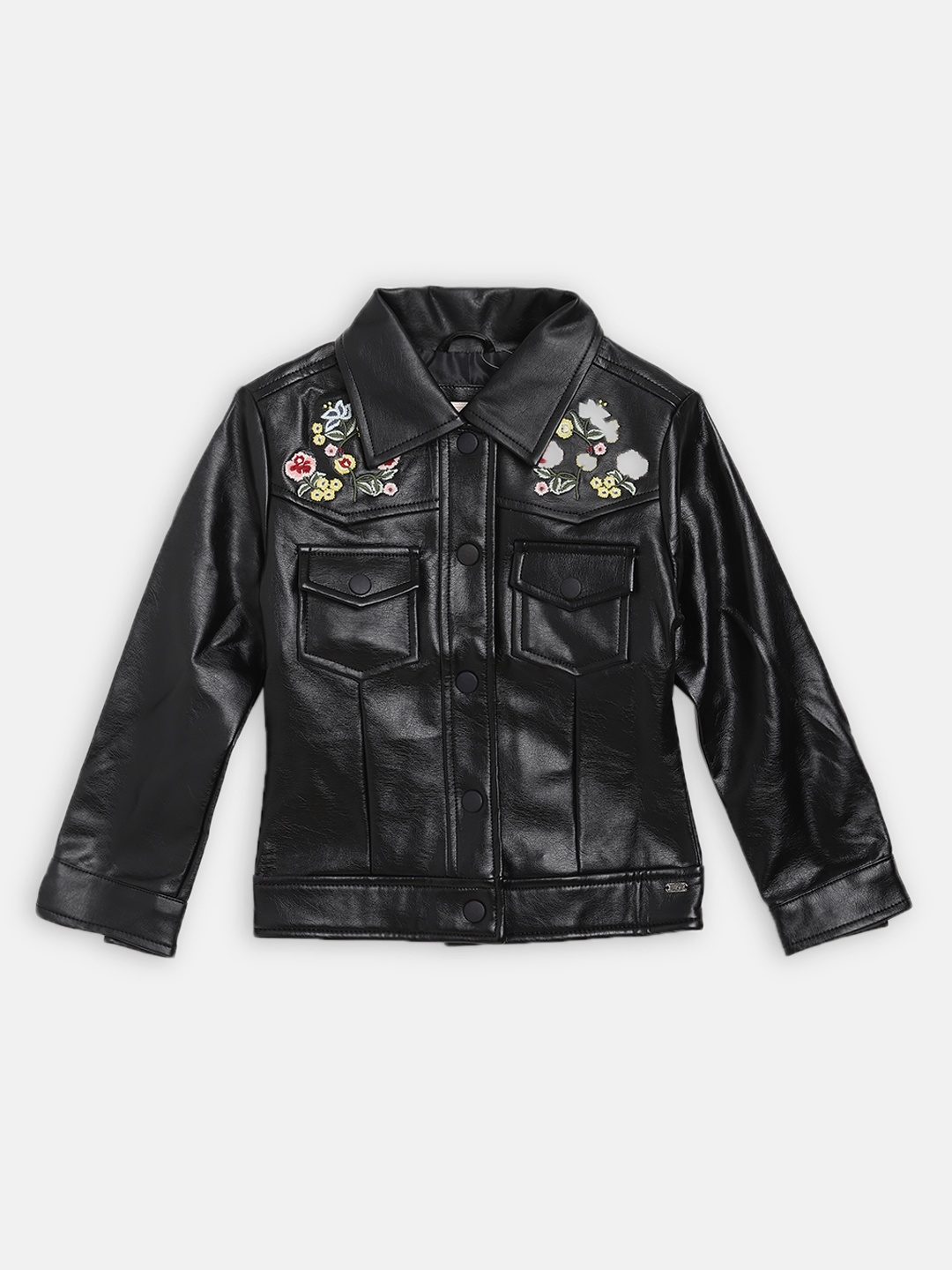 

Blue Giraffe Girls Black Solid Biker Jacket