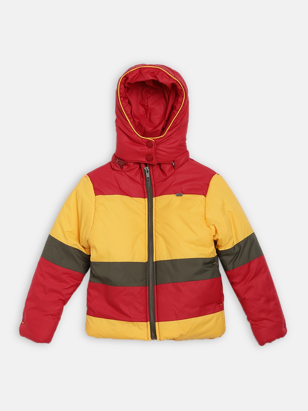 

Blue Giraffe Girls Yellow & Red Colourblocked Padded Jacket