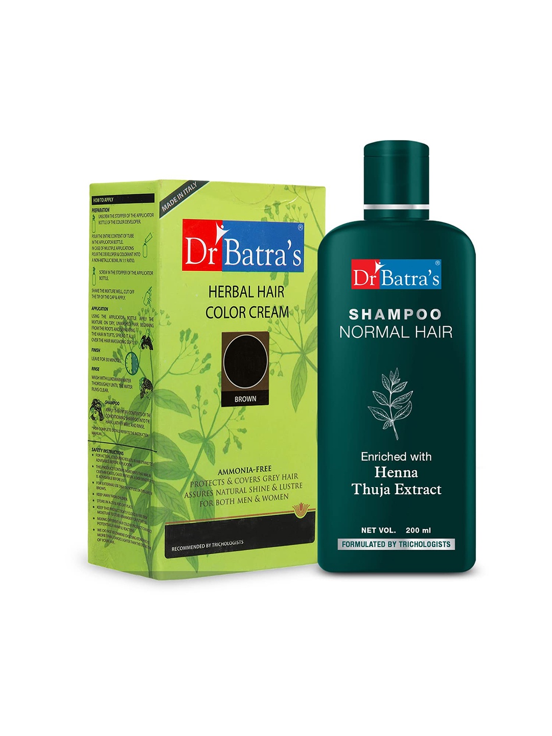 

Dr. Batras Herbal Hair Color Cream 130g & Normal Hair Shampoo 200 ml, Black