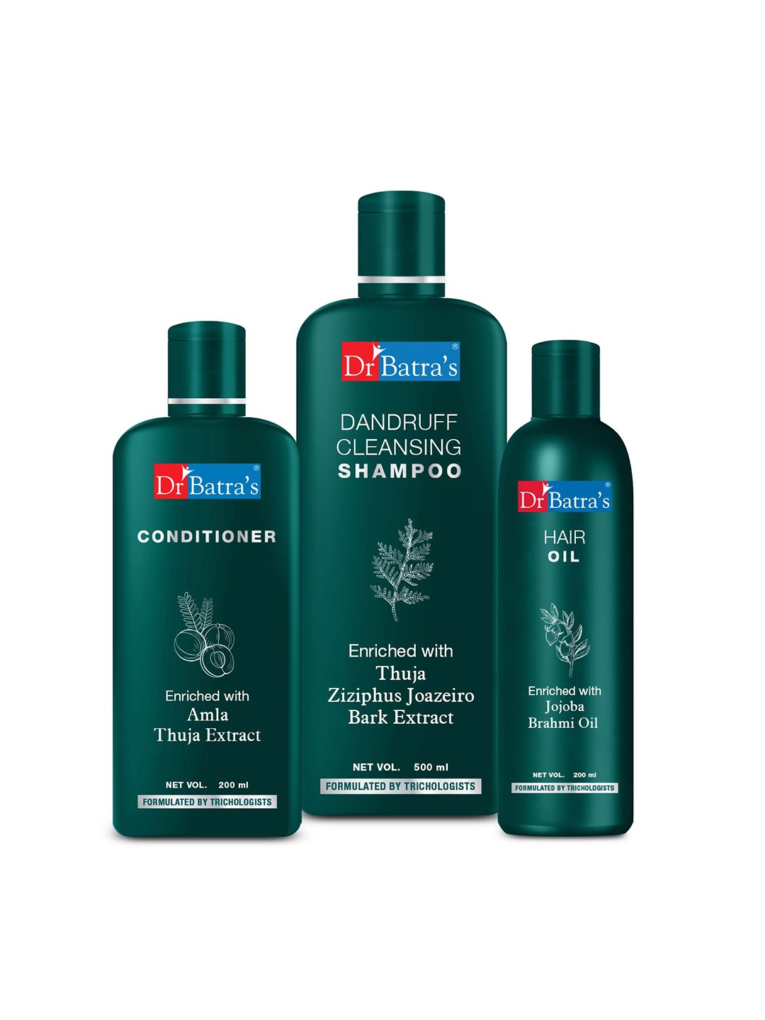 

Dr. Batras Set Of Dandruff Cleansing Shampoo 500ml + Conditioner 200ml & Hair oil 200 ml, Yellow