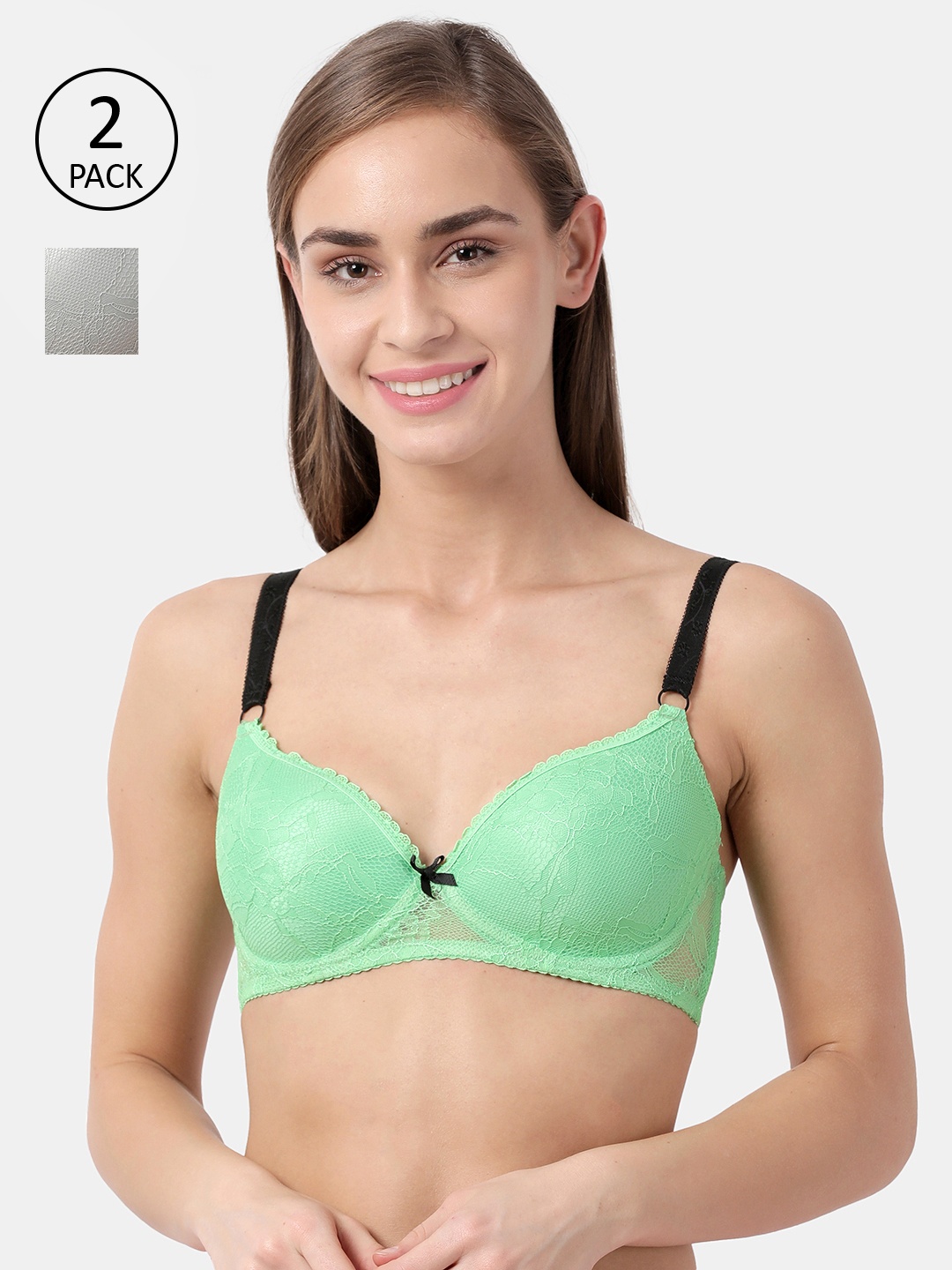 

Susie Pack Of 2 Solid Non-Wired Lightly Padded Everyday Bras shy-com-60, Green