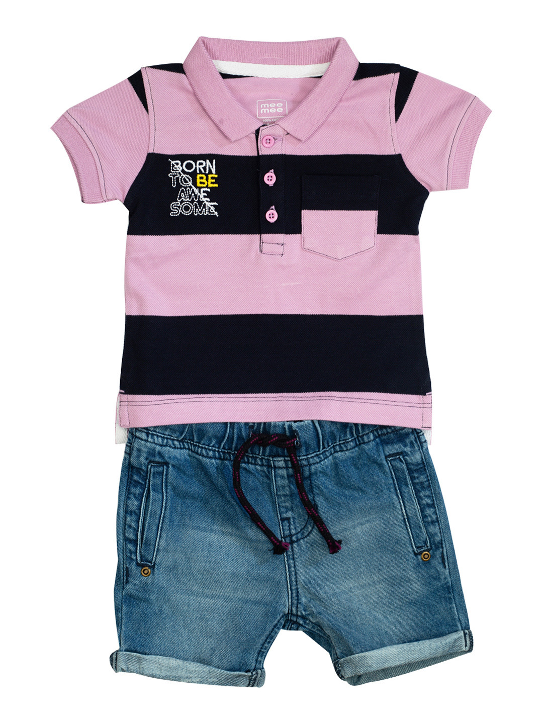 

MeeMee Boys Lavender & Blue Striped T-shirt with Shorts