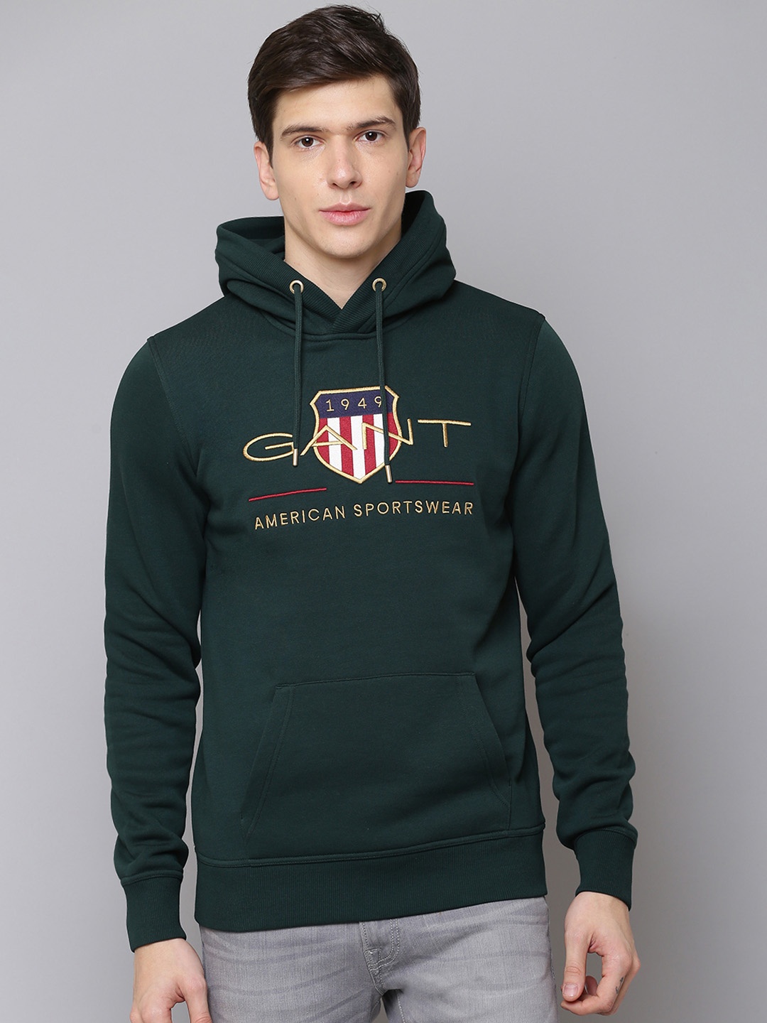 

GANT Men Green Printed Hooded Sweatshirt