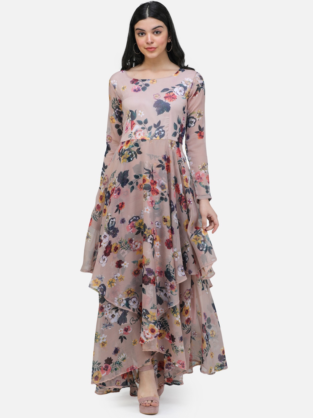 

SCORPIUS Women Beige Printed Maxi Dress