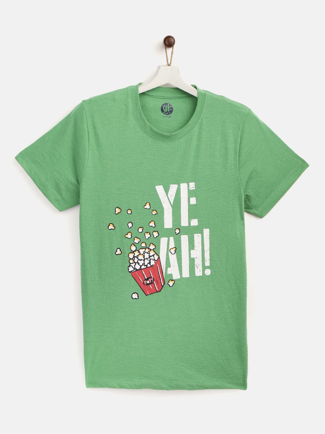 

YK Boys Green White Typography Print Round Neck Pure Cotton T-shirt