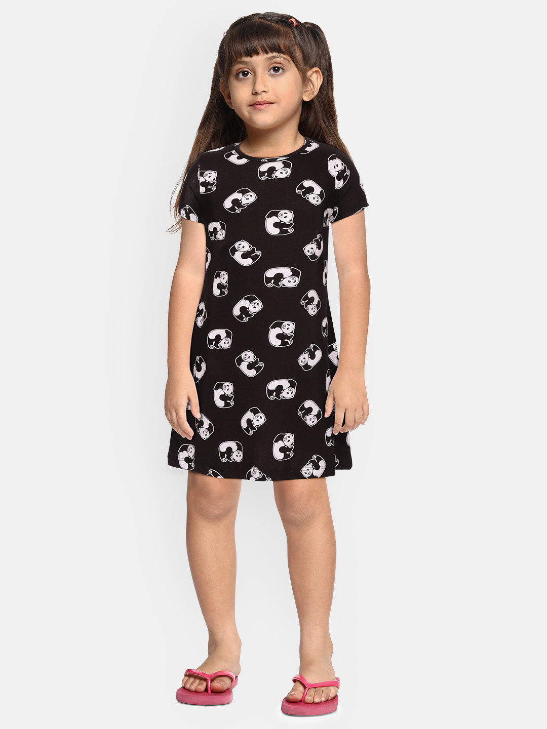 

YK Girls Black & White Pure Cotton Panda Print Nightdress