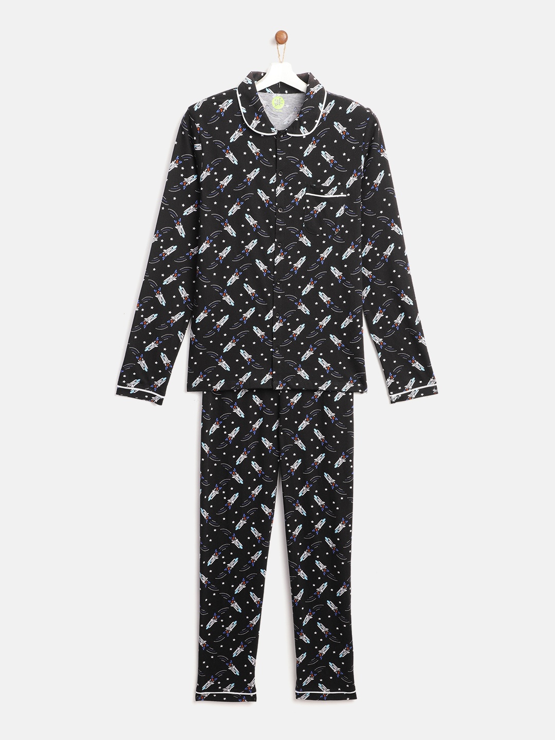 

YK Boys Black & White Rocket Print Pure Cotton Night suit