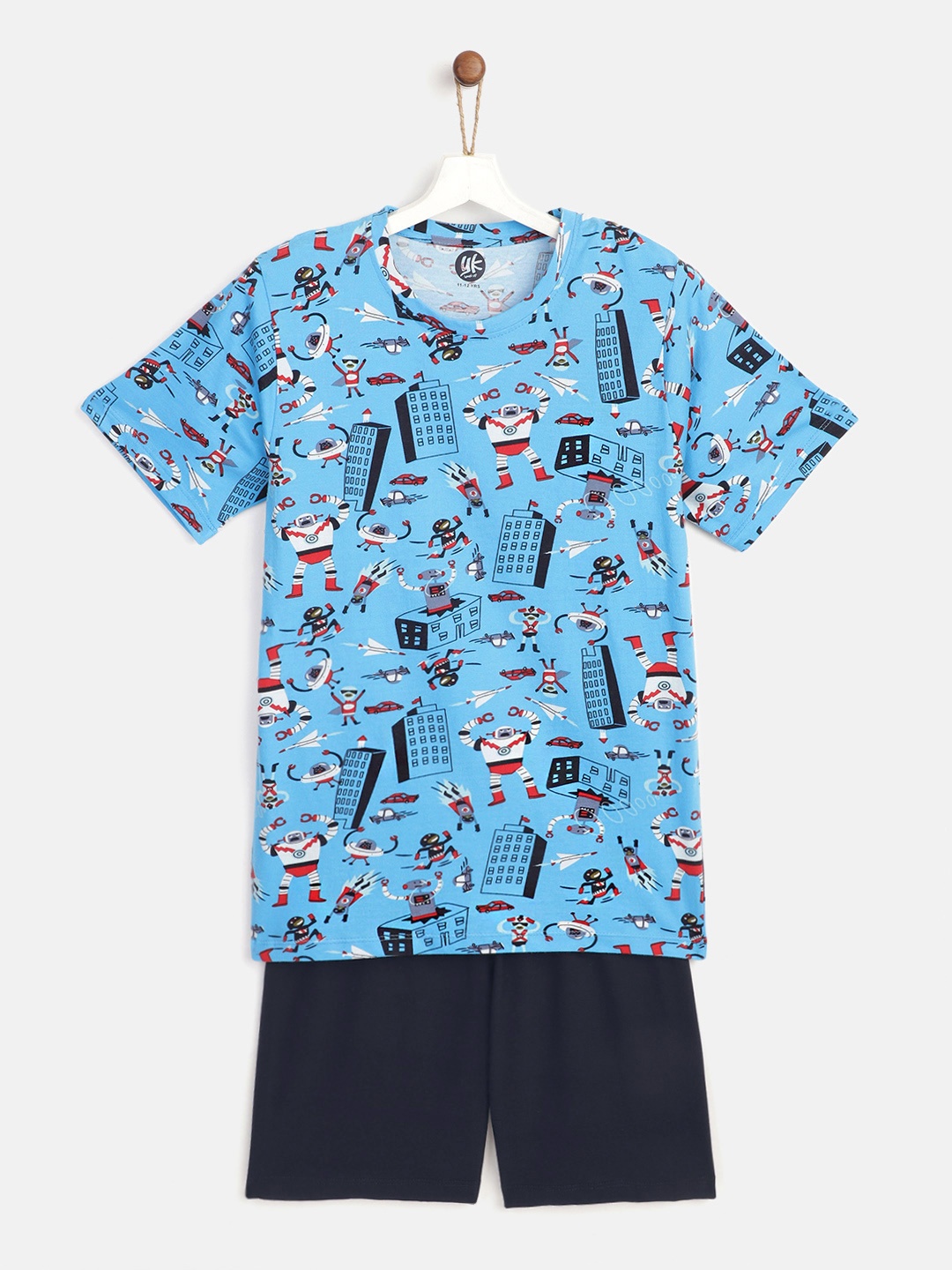 

YK Boys Blue & Red Conversational Print Pure Cotton Night Suit