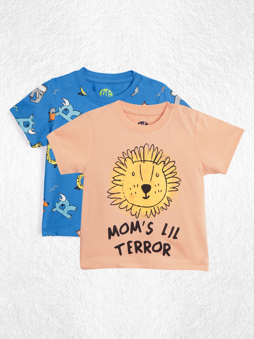 

YK Infant Boys Pack of 2 Pure Cotton Printed Pure Cotton T-shirt, Blue