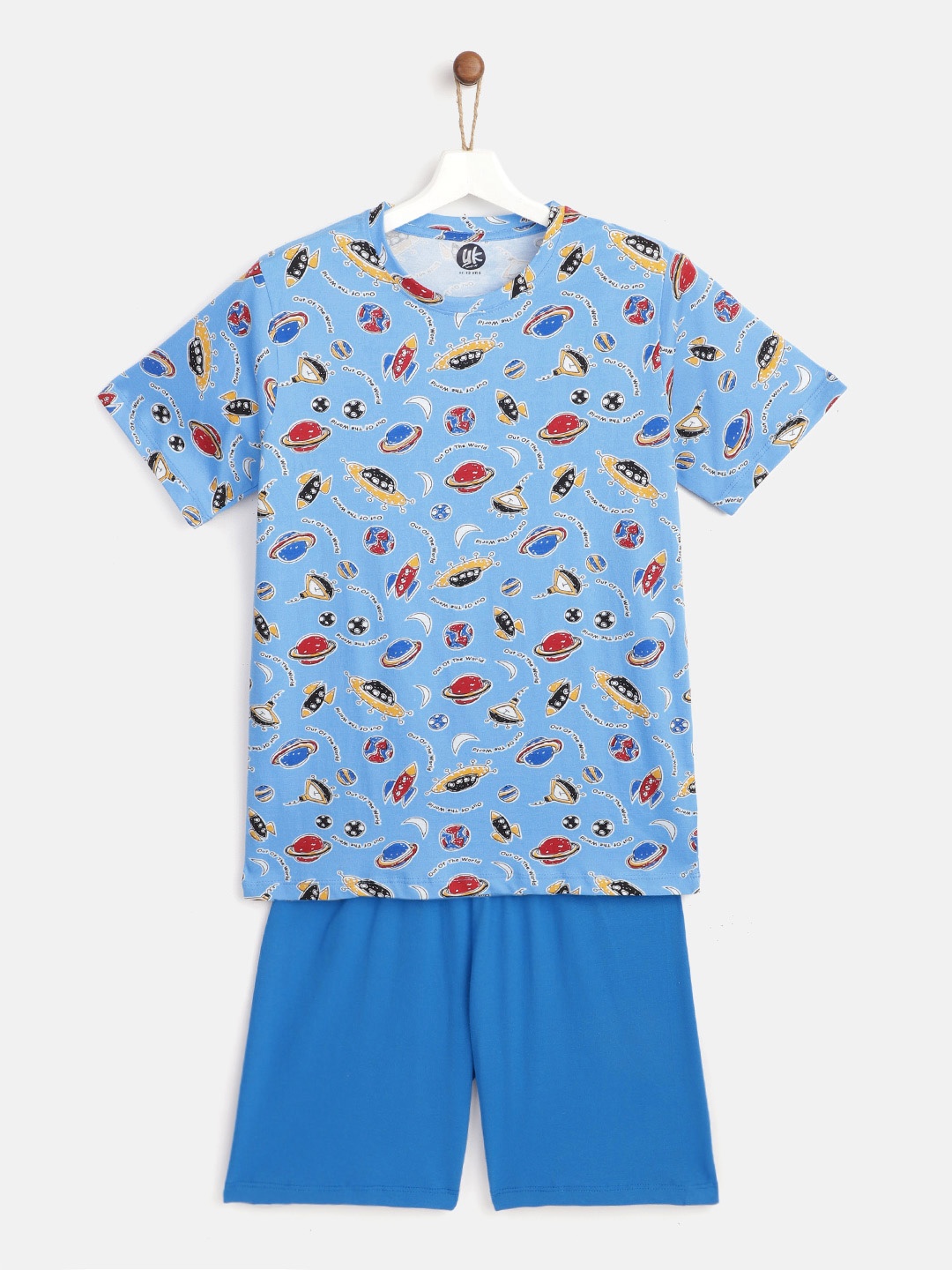 

YK Boys Blue & Black Conversational Print Pure Cotton Night Suit