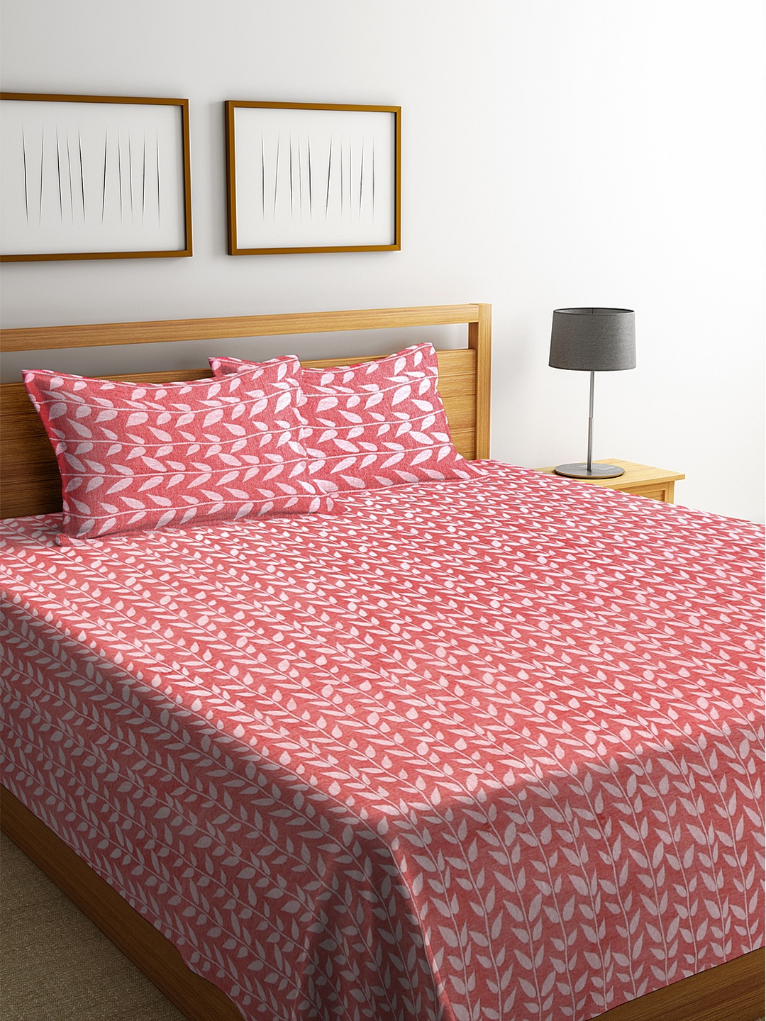 

KLOTTHE Red & White Woven-Design Sustainable Double Bed Cover With 2 Pillow Covers