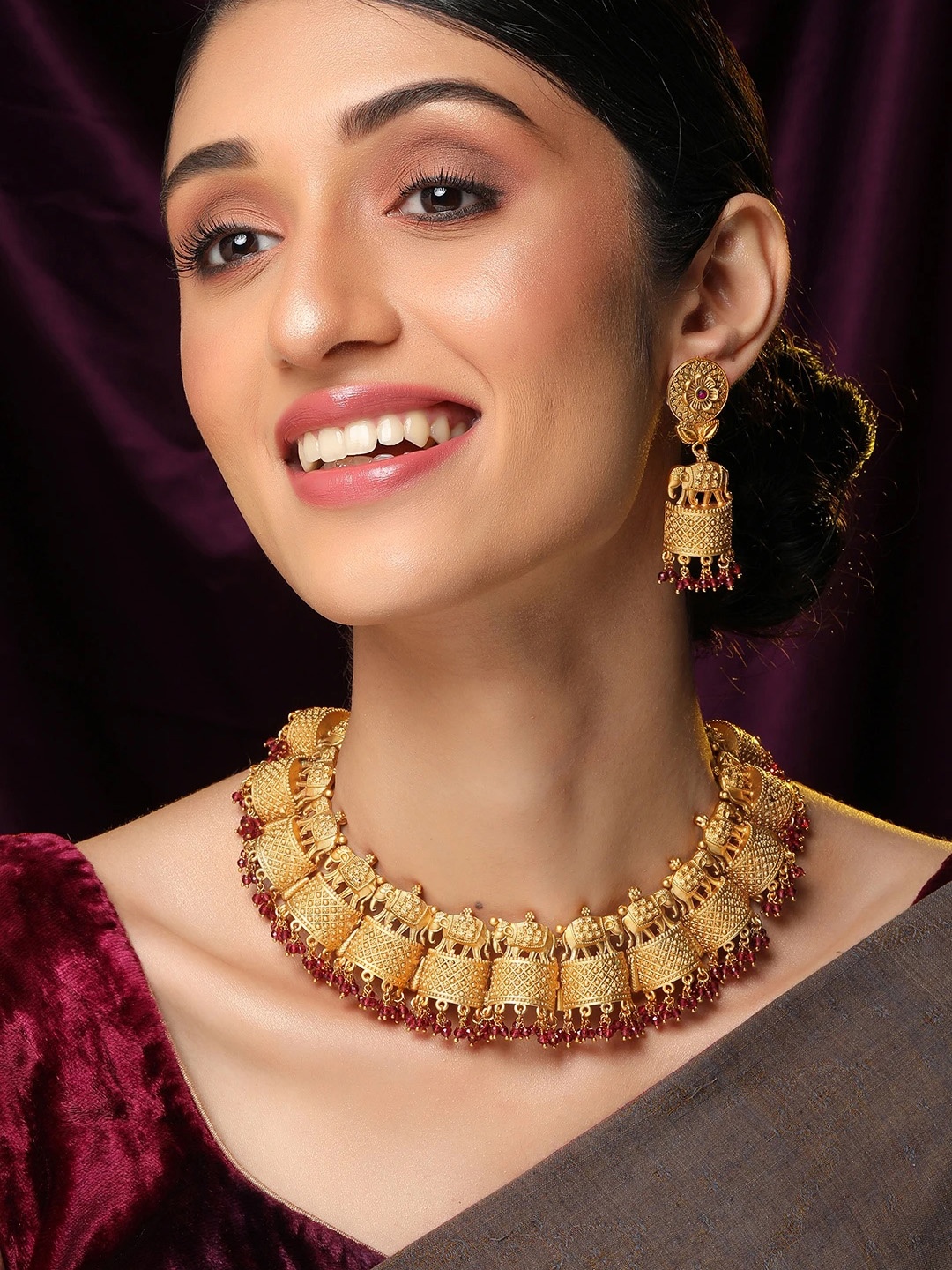 

Rubans 24K Gold-Plated & Pink Elephant Filigree Handcrafted Beaded Jewellery Set