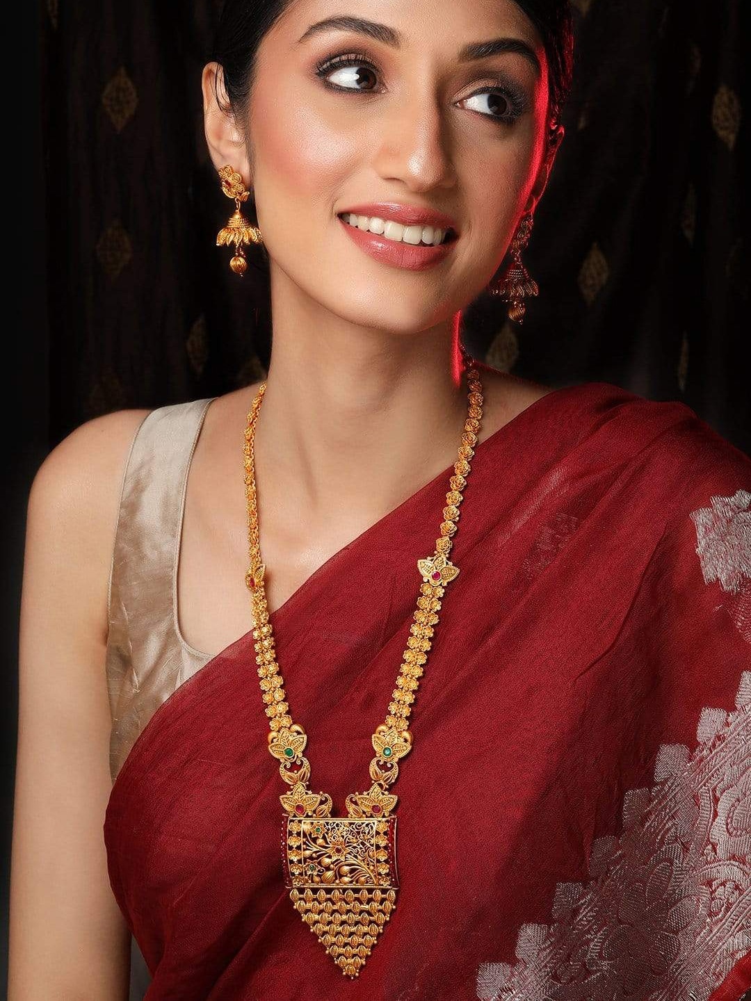 

Rubans 24K Gold-Plated & Pink Ruby Stone Studded Handcrafted Jewellery Set