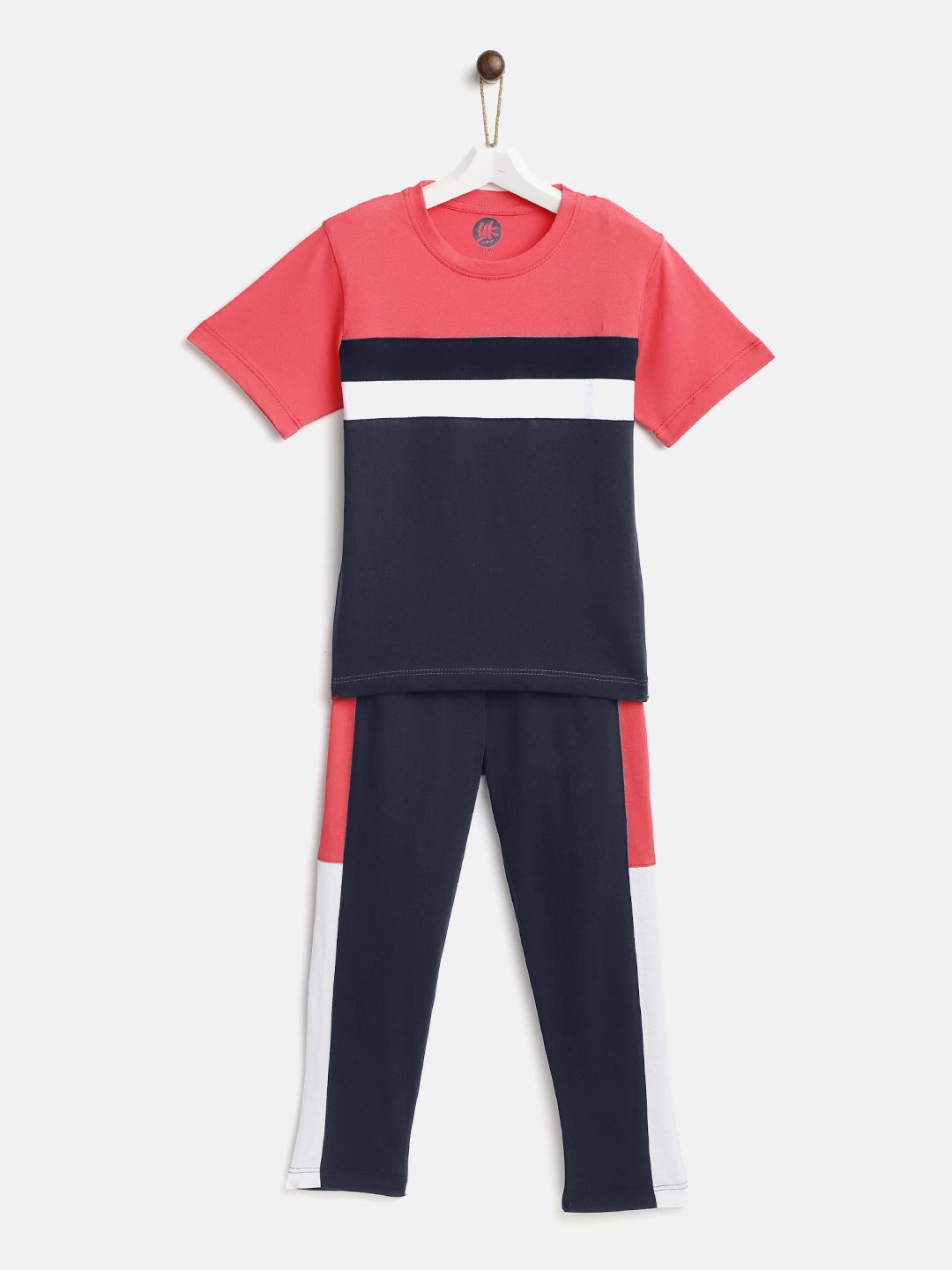 

YK Boys Navy Blue Striped Pure Cotton T-shirt with Striped Detail Pyjamas