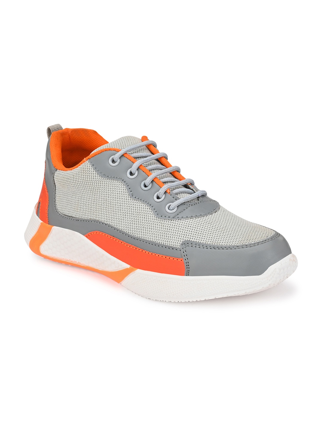 

Walkstyle By El Paso Men Grey & Orange Mesh Mid-Top Running Shoes