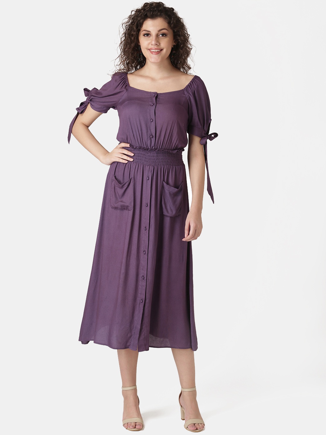 

DIVA WALK EXCLUSIVE Women Purple Solid Fit and Flare Dress